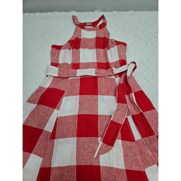 Red/White Gingham Halter Dress W Waist Tie Button Back cottagecore country retro - Picture 4 of 9